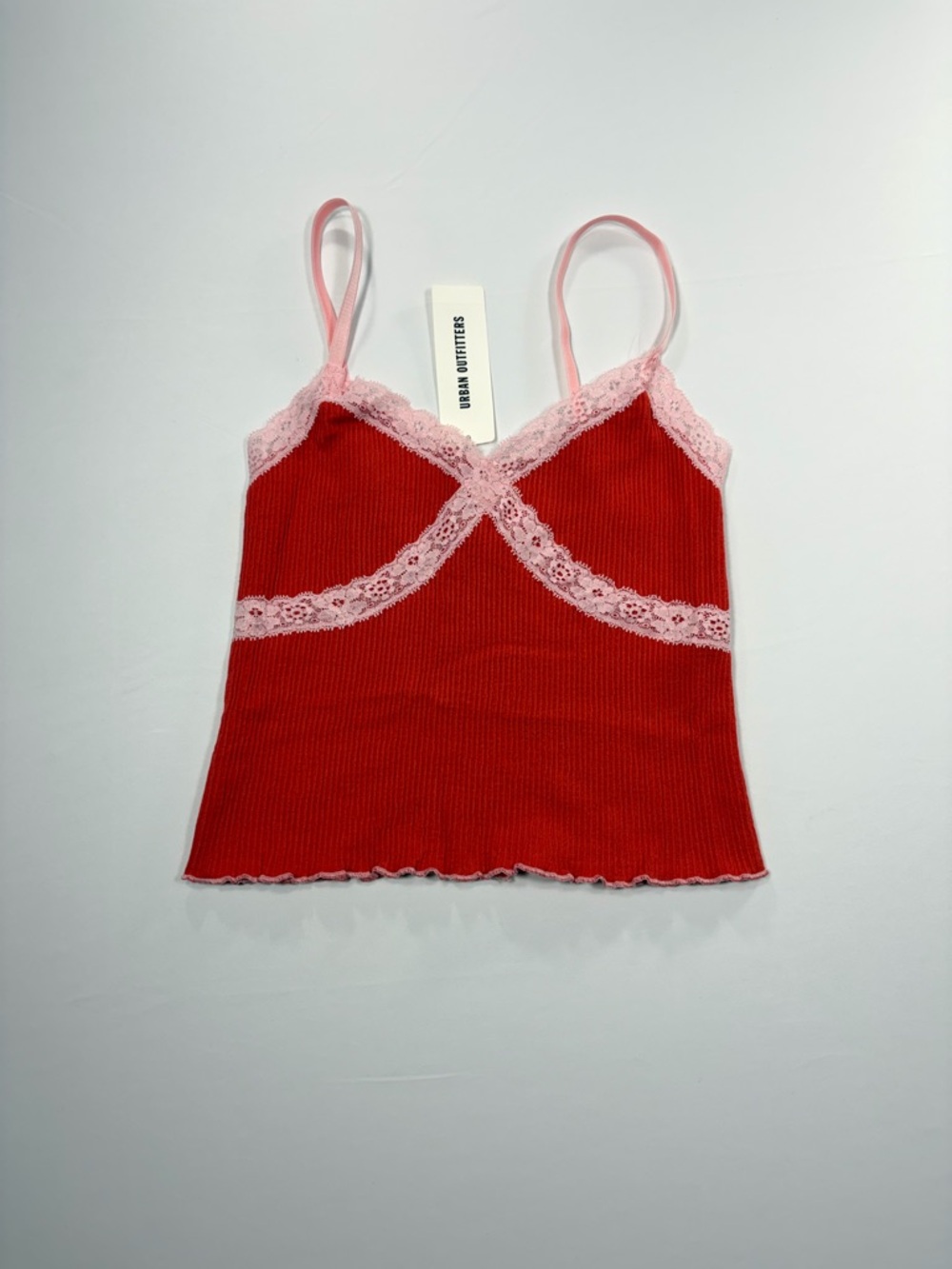 NWT Urban Outfitters Cami Red Pink Lace Tagged XL Y2K Ribbed Tank Top